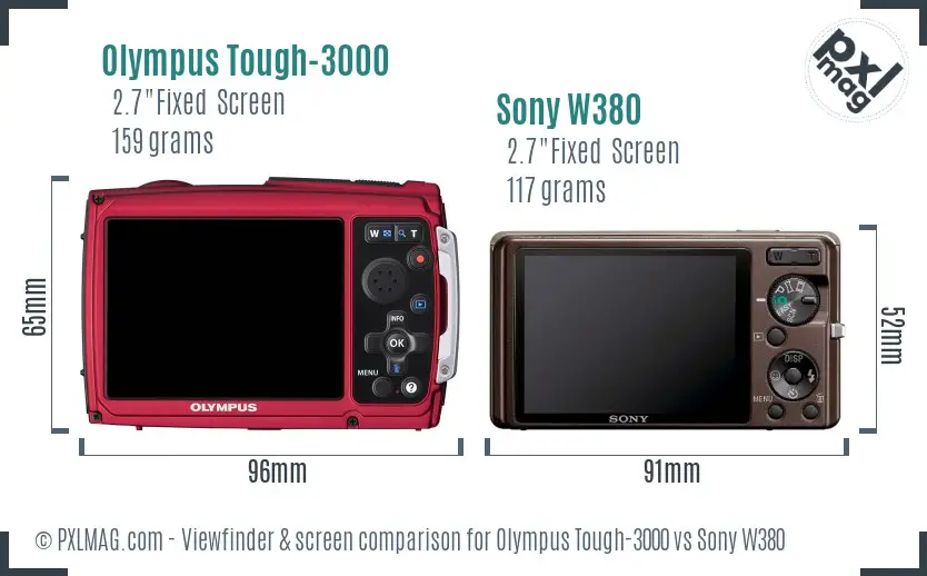 Olympus Tough-3000 vs Sony W380 Screen and Viewfinder comparison