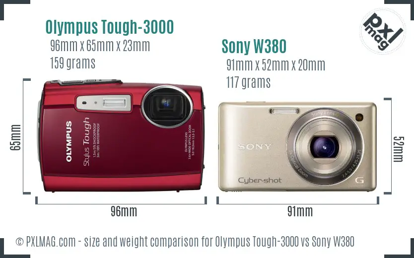 Olympus Tough-3000 vs Sony W380 size comparison