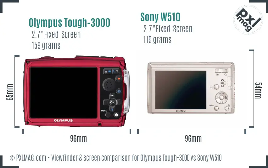 Olympus Tough-3000 vs Sony W510 Screen and Viewfinder comparison