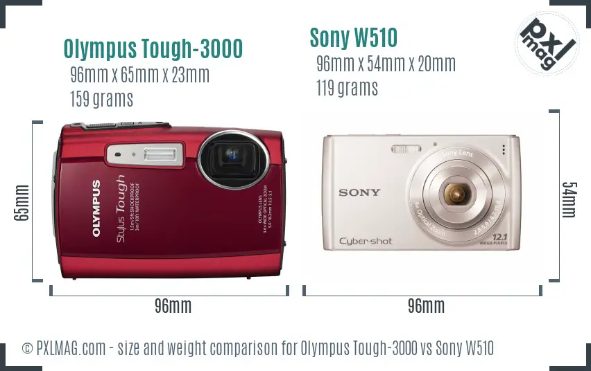 Olympus Tough-3000 vs Sony W510 size comparison