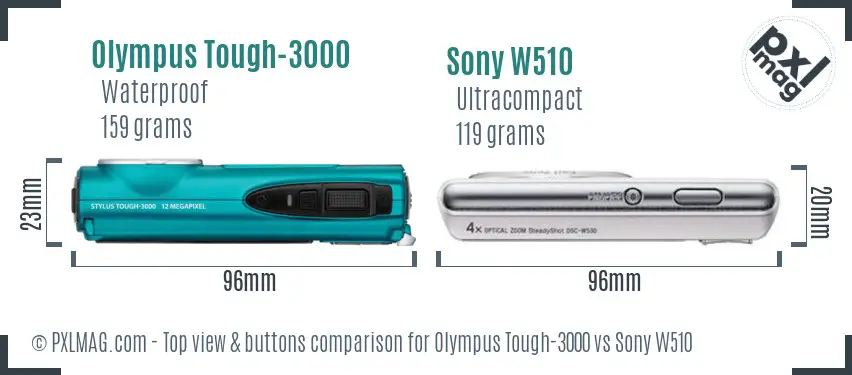Olympus Tough-3000 vs Sony W510 top view buttons comparison