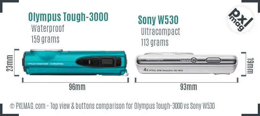 Olympus Tough-3000 vs Sony W530 top view buttons comparison