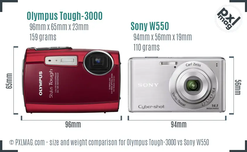 Olympus Tough-3000 vs Sony W550 size comparison