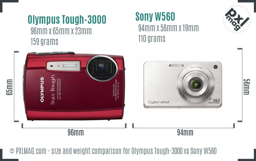 Olympus Tough-3000 vs Sony W560 size comparison