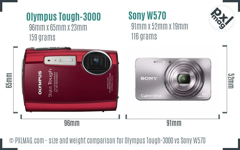 Olympus Tough-3000 vs Sony W570 size comparison