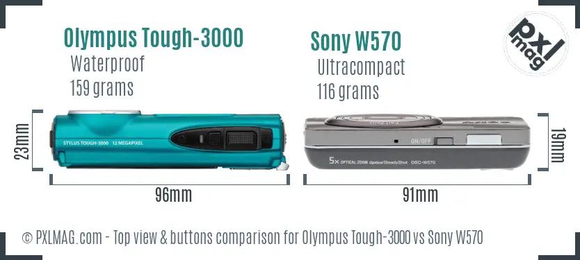 Olympus Tough-3000 vs Sony W570 top view buttons comparison