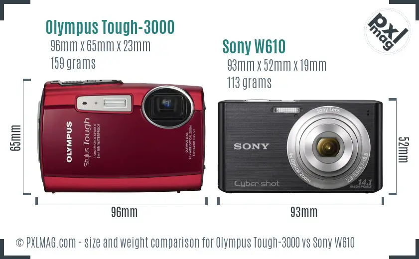Olympus Tough-3000 vs Sony W610 size comparison
