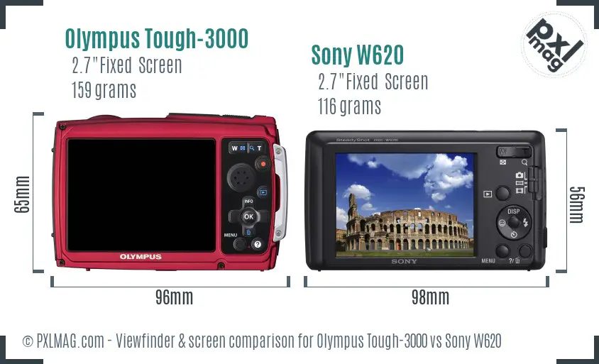 Olympus Tough-3000 vs Sony W620 Screen and Viewfinder comparison