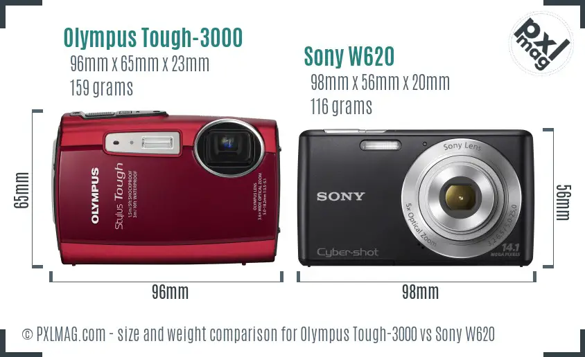 Olympus Tough-3000 vs Sony W620 size comparison
