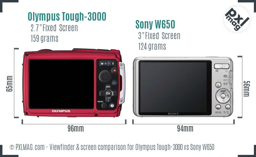 Olympus Tough-3000 vs Sony W650 Screen and Viewfinder comparison