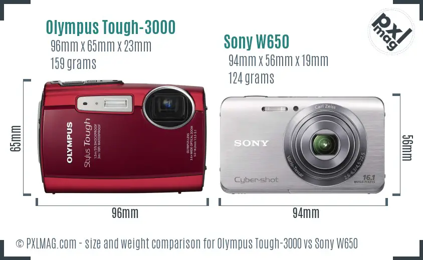 Olympus Tough-3000 vs Sony W650 size comparison