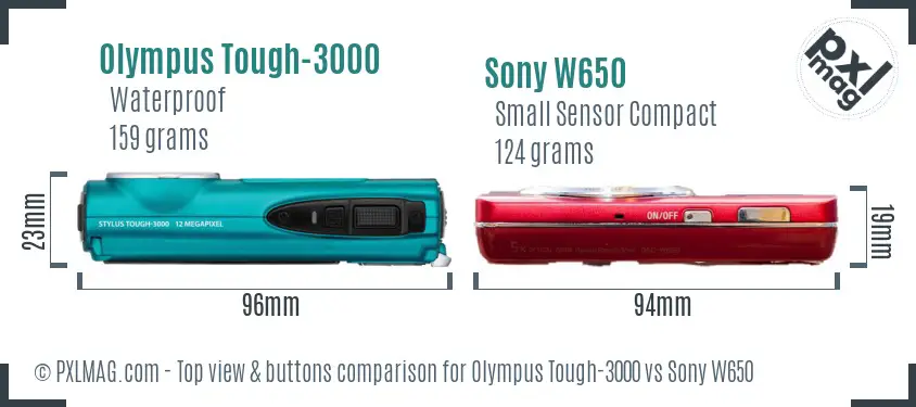 Olympus Tough-3000 vs Sony W650 top view buttons comparison