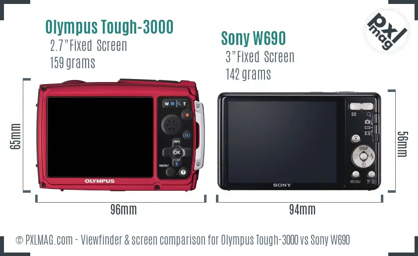 Olympus Tough-3000 vs Sony W690 Screen and Viewfinder comparison