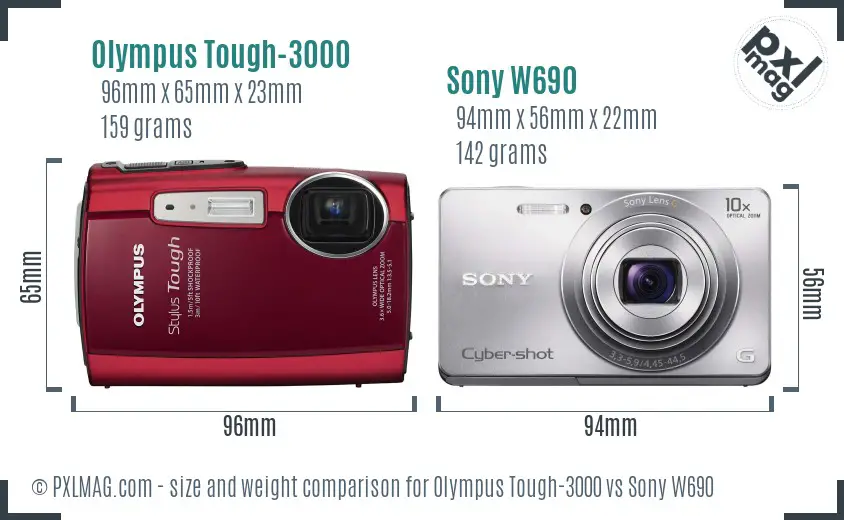 Olympus Tough-3000 vs Sony W690 size comparison