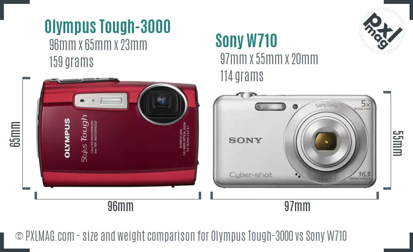 Olympus Tough-3000 vs Sony W710 size comparison