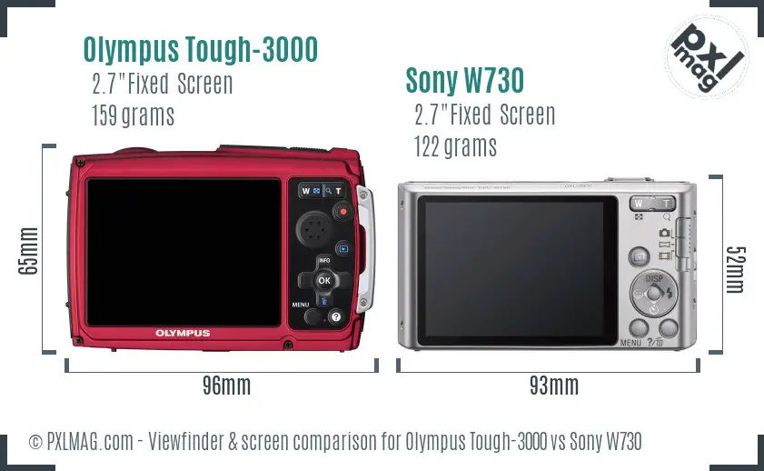 Olympus Tough-3000 vs Sony W730 Screen and Viewfinder comparison