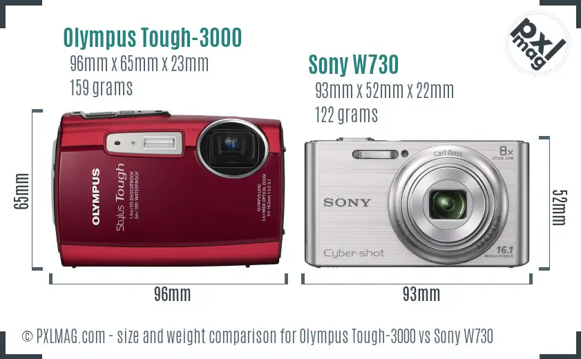 Olympus Tough-3000 vs Sony W730 size comparison