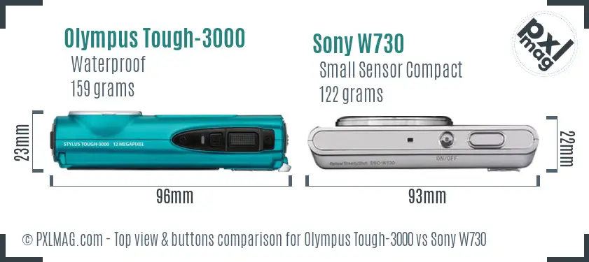 Olympus Tough-3000 vs Sony W730 top view buttons comparison
