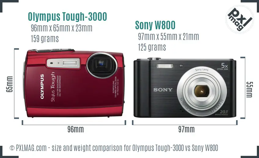 Olympus Tough-3000 vs Sony W800 size comparison