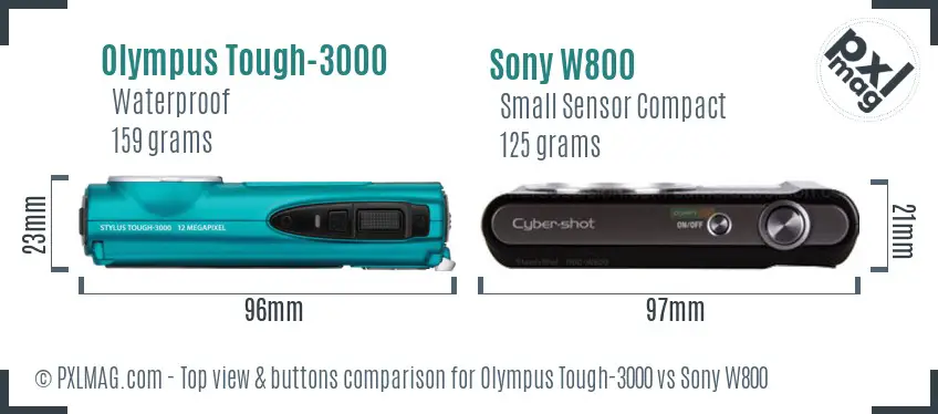 Olympus Tough-3000 vs Sony W800 top view buttons comparison
