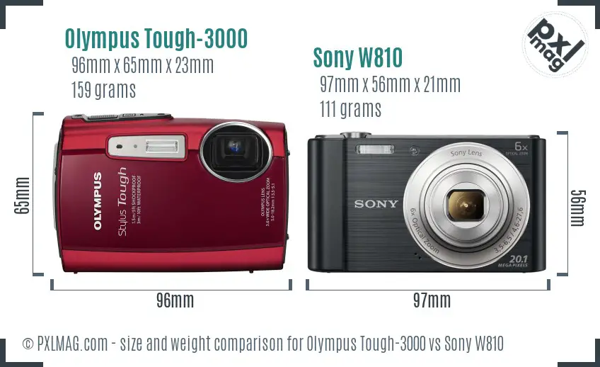 Olympus Tough-3000 vs Sony W810 size comparison