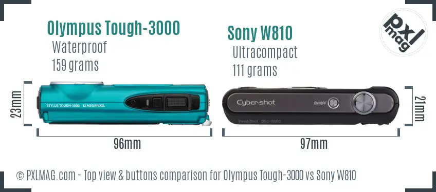 Olympus Tough-3000 vs Sony W810 top view buttons comparison