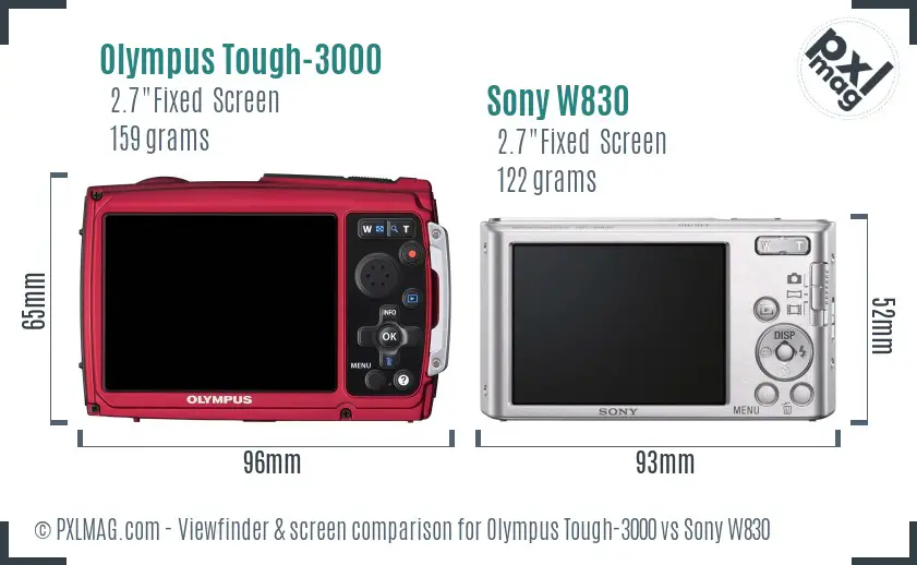 Olympus Tough-3000 vs Sony W830 Screen and Viewfinder comparison