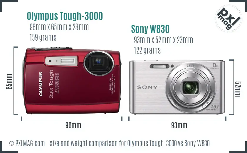 Olympus Tough-3000 vs Sony W830 size comparison