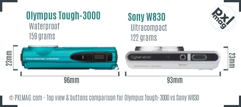 Olympus Tough-3000 vs Sony W830 top view buttons comparison