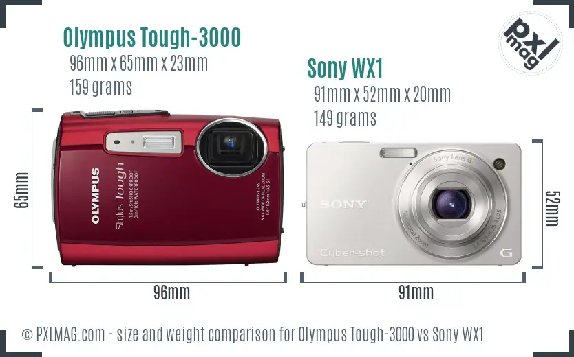 Olympus Tough-3000 vs Sony WX1 size comparison