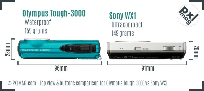 Olympus Tough-3000 vs Sony WX1 top view buttons comparison