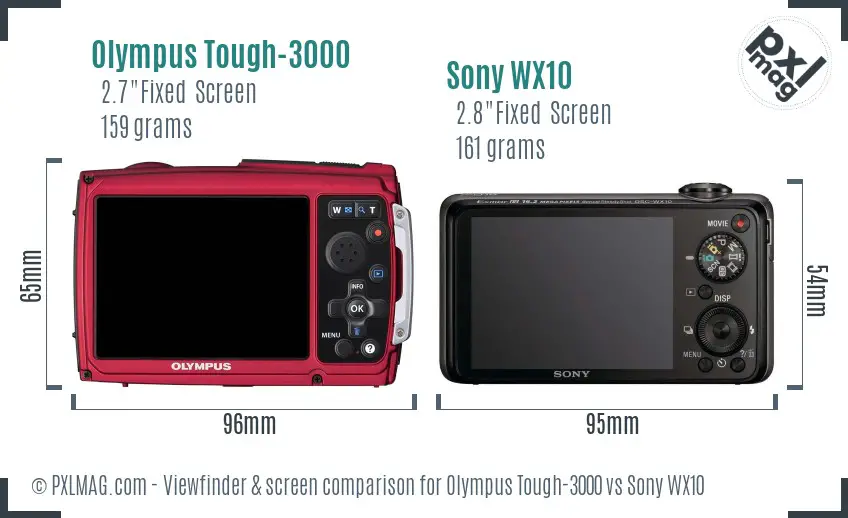 Olympus Tough-3000 vs Sony WX10 Screen and Viewfinder comparison