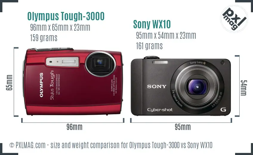 Olympus Tough-3000 vs Sony WX10 size comparison