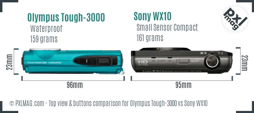 Olympus Tough-3000 vs Sony WX10 top view buttons comparison
