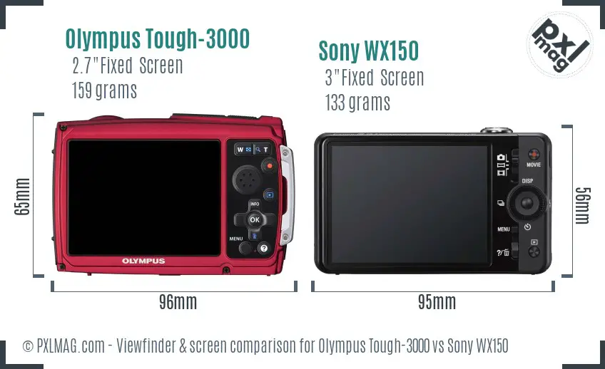 Olympus Tough-3000 vs Sony WX150 Screen and Viewfinder comparison