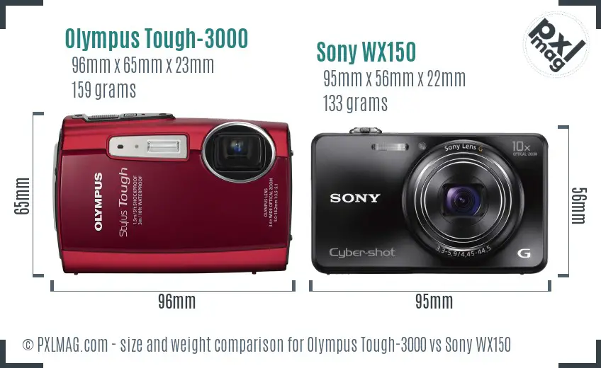 Olympus Tough-3000 vs Sony WX150 size comparison