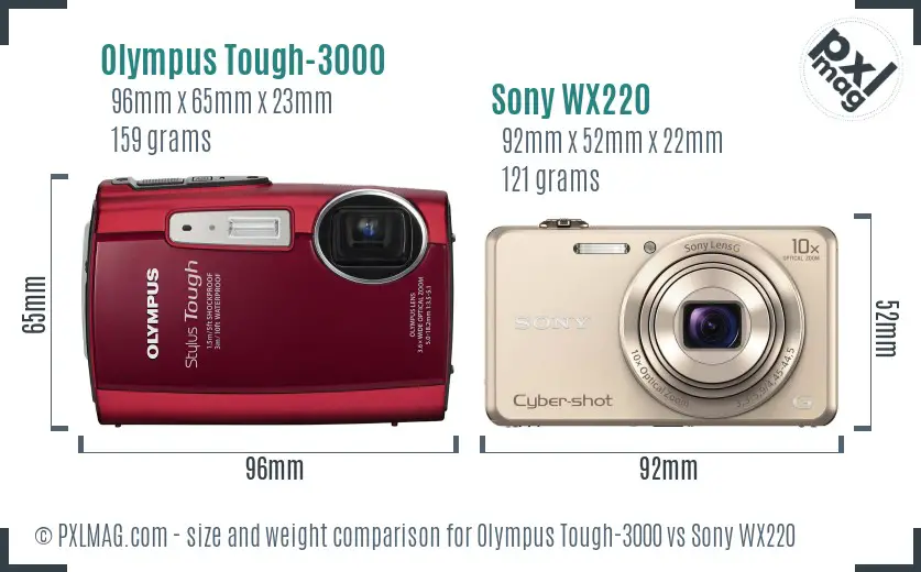 Olympus Tough-3000 vs Sony WX220 size comparison