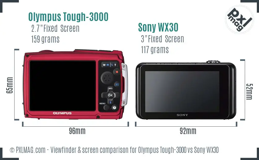 Olympus Tough-3000 vs Sony WX30 Screen and Viewfinder comparison