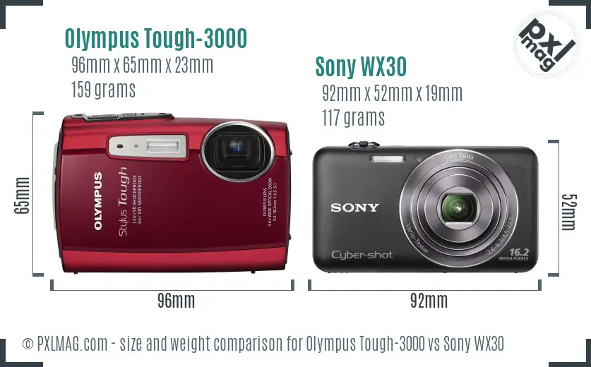 Olympus Tough-3000 vs Sony WX30 size comparison