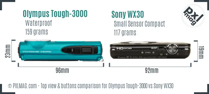Olympus Tough-3000 vs Sony WX30 top view buttons comparison