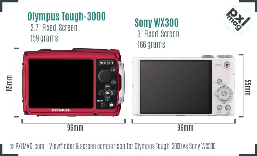 Olympus Tough-3000 vs Sony WX300 Screen and Viewfinder comparison
