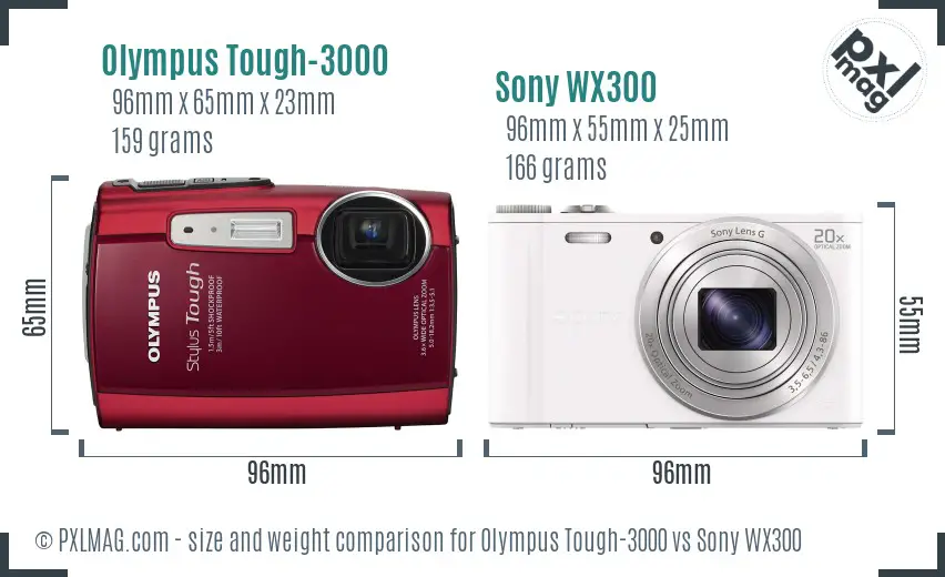 Olympus Tough-3000 vs Sony WX300 size comparison