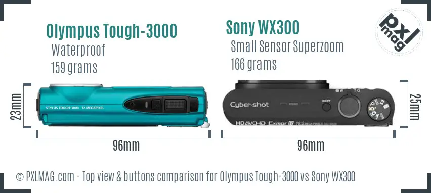 Olympus Tough-3000 vs Sony WX300 top view buttons comparison