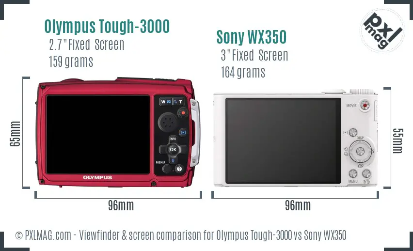 Olympus Tough-3000 vs Sony WX350 Screen and Viewfinder comparison