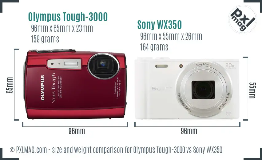 Olympus Tough-3000 vs Sony WX350 size comparison