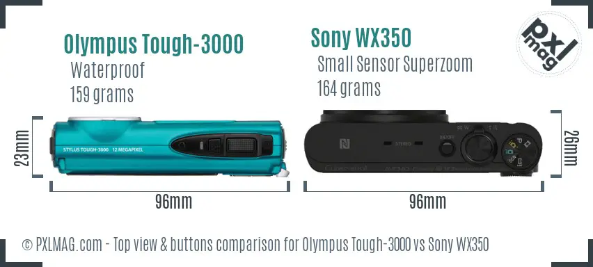 Olympus Tough-3000 vs Sony WX350 top view buttons comparison