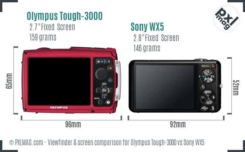 Olympus Tough-3000 vs Sony WX5 Screen and Viewfinder comparison