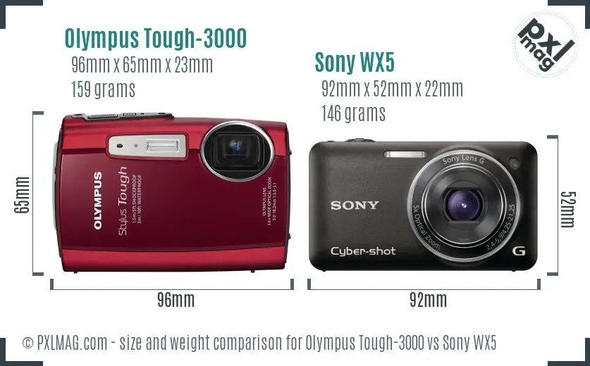 Olympus Tough-3000 vs Sony WX5 size comparison