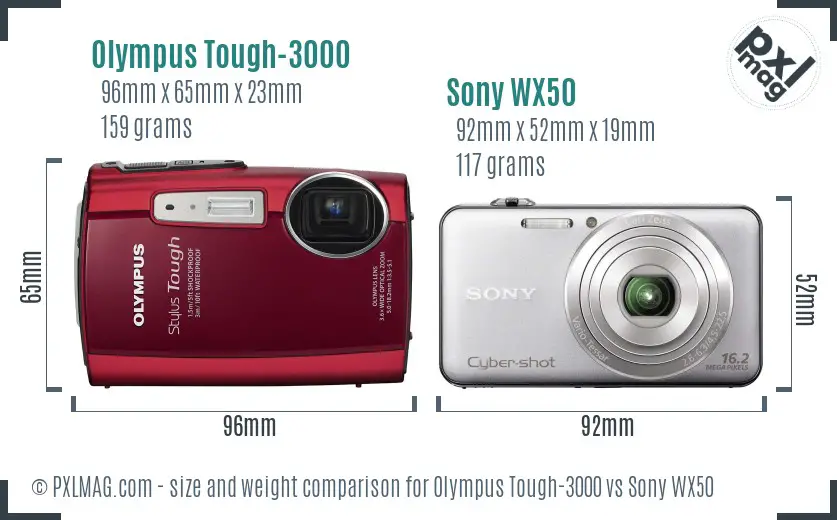 Olympus Tough-3000 vs Sony WX50 size comparison