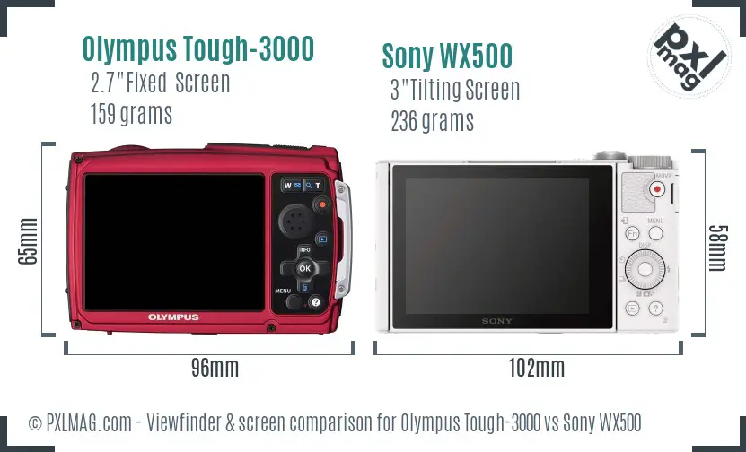 Olympus Tough-3000 vs Sony WX500 Screen and Viewfinder comparison